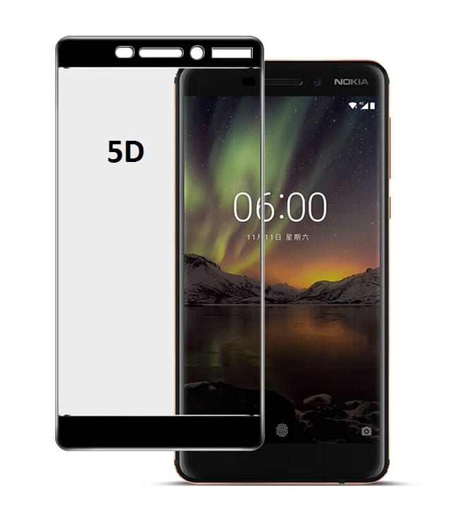 FULL GLUE 5D TEMPERED GLASS ΓΙΑ NOKIA 6.1 - ΜΑΥΡΟ