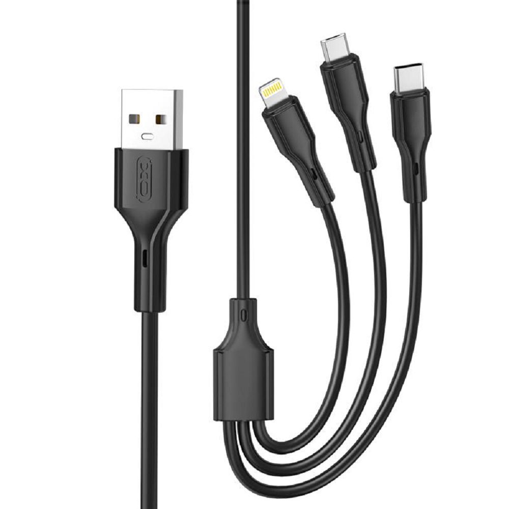 ΚΑΛΩΔΙΟ XO NB230 3 ΣΕ 1 USB ΣΕ TYPE-C/MICRO/LIGHTNING ΜΑΥΡΟ (1Μ)