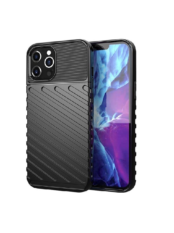 ΘΗΚΗ POWERTECH CARBON MOB-1559  ΓΙΑ IPHONE 12 PRO MAX - ΜΑΥΡH