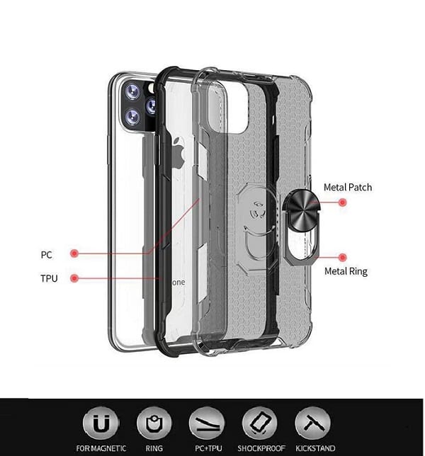 ΘΗΚΗ ARMOR RING HOLDER CLEAR ΓΙΑ IPHONE 6/6S - (ΜΑΥΡH/ΔΙΑΦΑΝΗ)