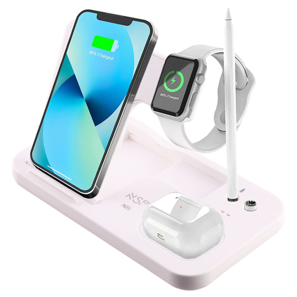 NSP N21 WIRELESS CHARGER 4 IN 1 (PHONE 15W/SMARTWATCH 2W/BLUETOOTH 3W/APPLE PENCIL 1W) USB-C 1m WHITE