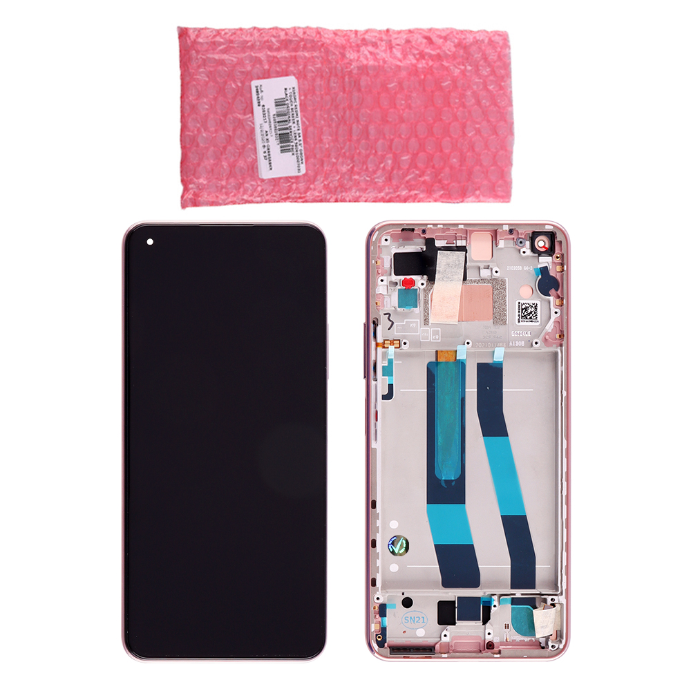 XIAOMI MI 11 LITE ΟΘΟΝΗ + TOUCH SCREEN + LENS + FRAME 56000D0K9A00 PINK ORIGINAL SERVICE PACK