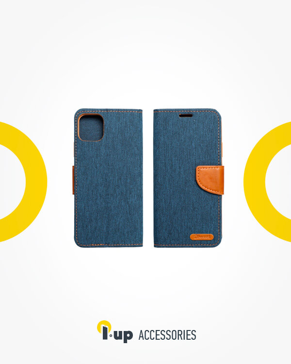 Canvas Book case for iPhone 12 / 12 Pro navy blue